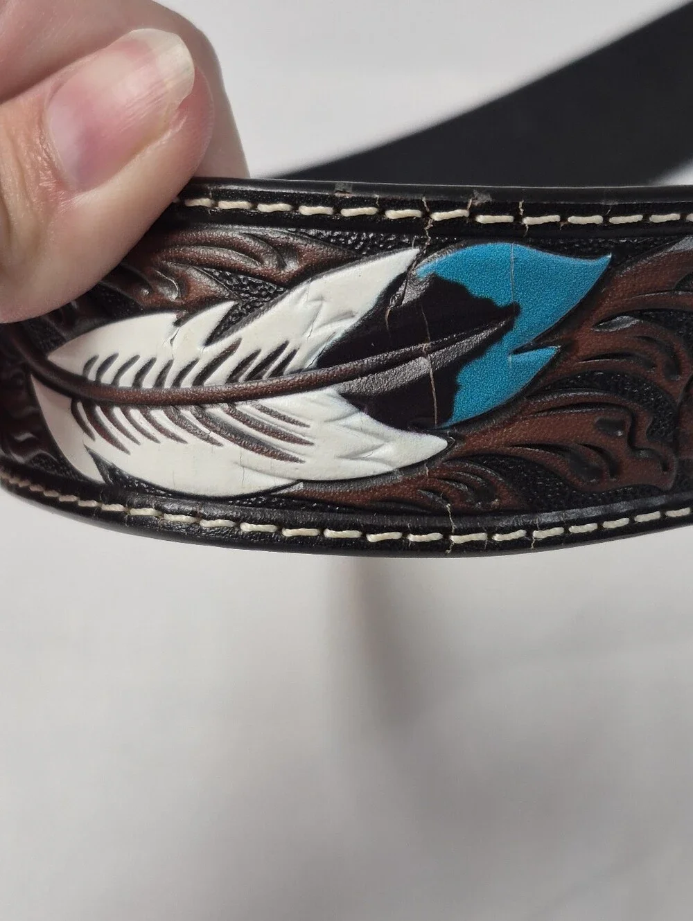 Ariat Mens Feather Floral Embossed Leather Western Belt With Justin Buckle Sz 34